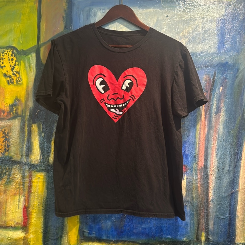 Keith Haring Red Heart tongue 1980s retro graphic t-shirt - size medium